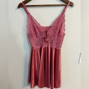 Chahat Nightwears Dusty Pink Satin Babydoll Lace Trim Slip Dress